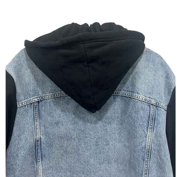 AllSaints Jacket Milena Hooded Denim Size L (US 8) Indigo Blue Black Button - Picture 6 of 10